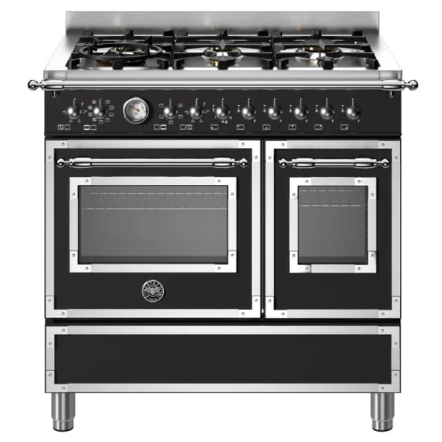 Bertazzoni HER96L2ENET 90cm Heritage Dual Fuel Range Cooker - BLACK HER96L2ENET