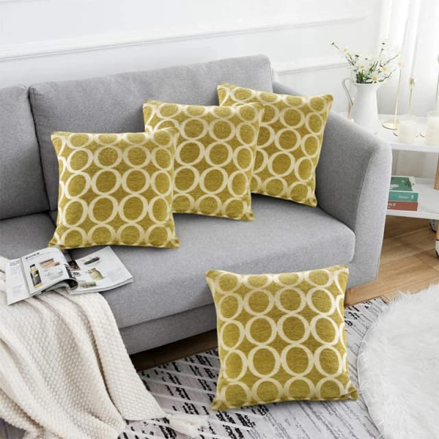 Alan Symonds Geometric O Chenille Cushion Set of 4 Lime unisex 45x45cm