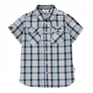 Lee Cooper Short Sleeve Check Shirt Junior Boys - Sky/Navy/White