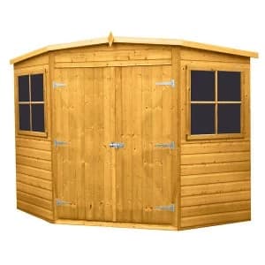 Shire Shiplap 7ft x 7ft Wooden Corner Garden Shed with Double Doors