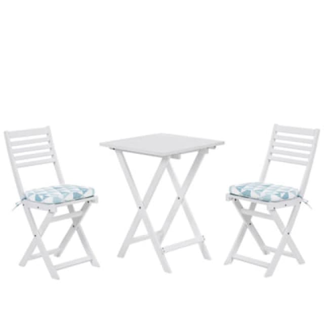Beliani Bistro Set With Cushions Folding Fiji Acacia Wood Blue