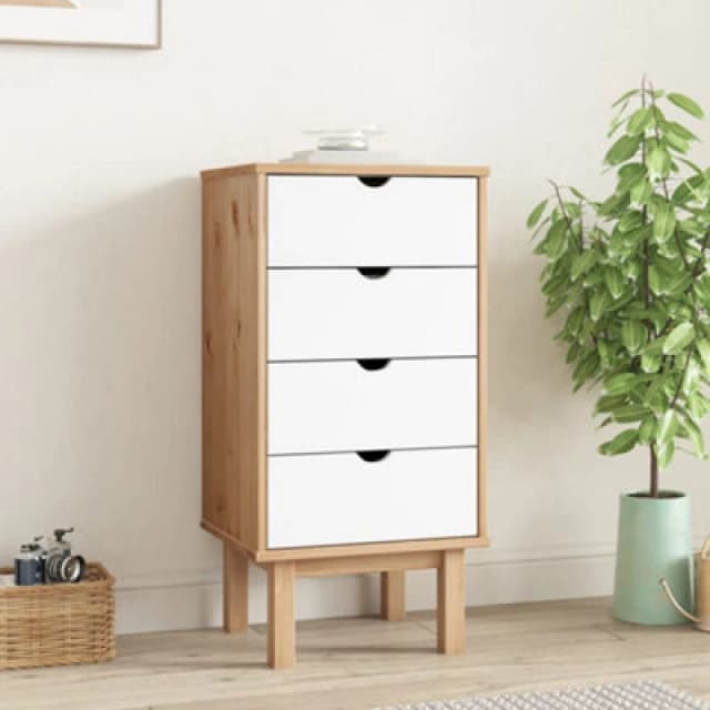 Vidaxl Drawer Cabinet Otta Brown&white 46X39.5X90Cm Solid Wood Pine, White 348581
