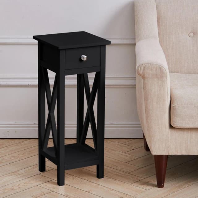Cottonfy UK High-Legged Wooden Bedside Table Black M
