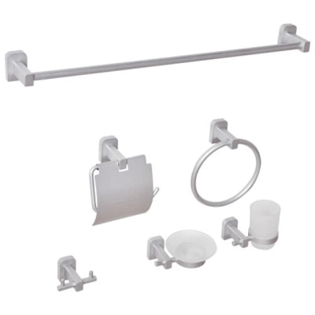 Beliani 6 Piece Bathroom Hardware Set Pocone With Towel Bars And Hooks Silver