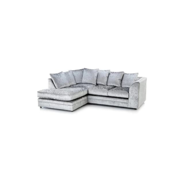 LUXURY LIFE Dylan Crushed Velvet Fabric Left Hand Facing Corner Sofa Silver