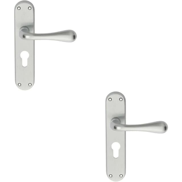 Loops 2x PAIR Smooth Round Bar Handle on Euro Lock Backplate 185 x 40mm Satin Chrome Multi