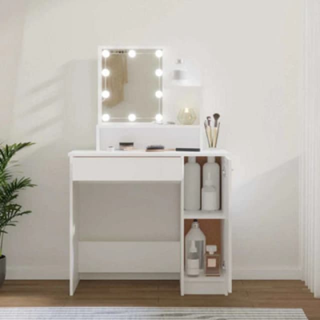 vidaXL Dressing Table with LED White 86.5x35x136 cm, White 808810