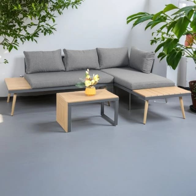 Outdoor Living Belmont Metal & Contemporary Poly-Wood Sectional Corner Garden Set in Grey Grey Unisex