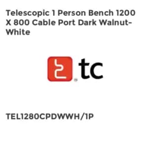 TC Group Telescopic 1 Person Bench 1200 x 800 Cable Port Dark Walnut-White
