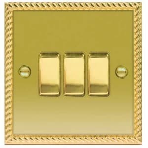 Wickes 10A Light Switch 3 Gang 2 Way Polished Georgian Brass
