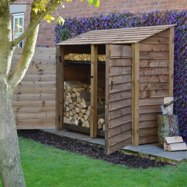 Rutland County Garden Furniture Ltd Normanton 6ft Log Store with Doors & Kindling Shelf, W230 cm, Brown Brown Unisex