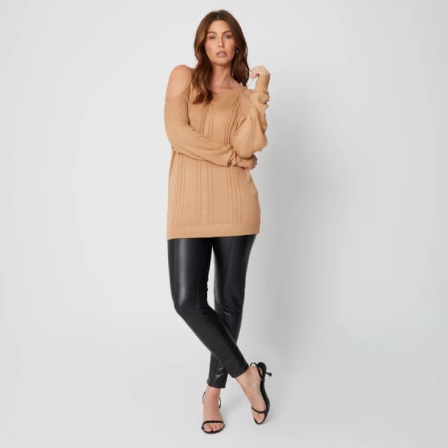Be You Cold Shoulder Fine Knit Jumper - Neutral Neutral 12