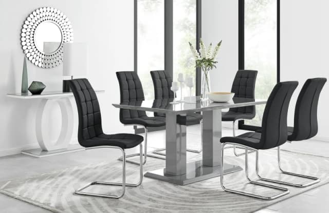 FurnitureboxUK FurnitureboxUK Imperia 6 Grey Dining Table and 6 Murano Chairs in Black One Size Unisex 5056542640704