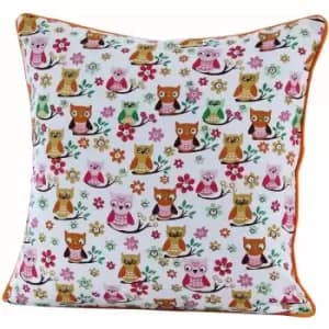 Cotton Owls Cushion Cover, 30 x 30cm - Red - Homescapes