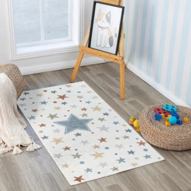 Livabliss Kids Machine Washable Multicolour/blue/bedroom Supermama Area Rug 80 X 150 Cm - Easy Care, Soft & Safe Rug For Kids Spaces