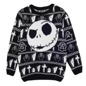 Nightmare Before Christmas Girls Jack Skellington Face Knitted Jumper (7-8 Years) (Black)