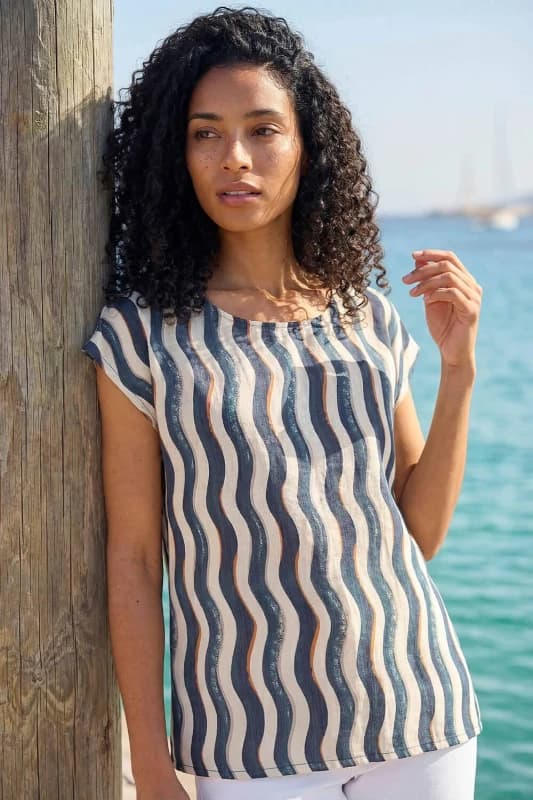 Roman Womens Wave Stripe Print Tunic Top in Navy Size: 10 Navy Female 10