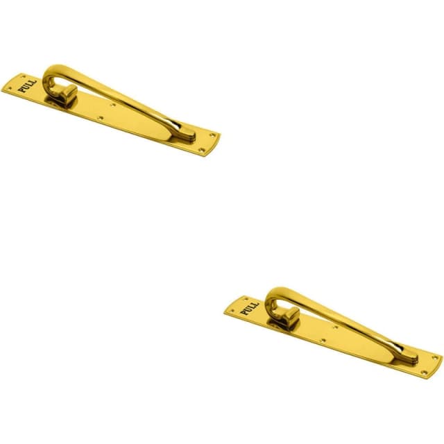 Loops 2x Curved Left Handed Door Pull Handle Engraved with 'Pull' Polished Brass Metallics unisex