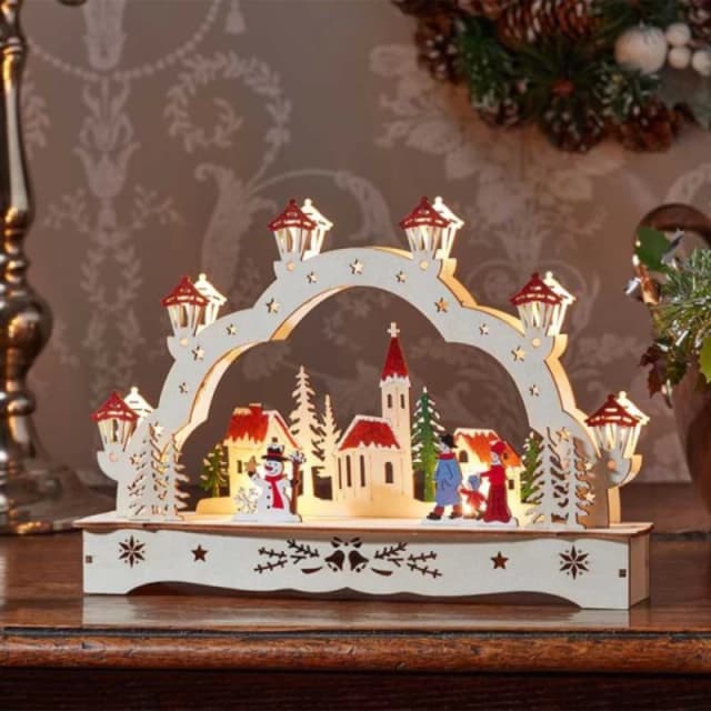 28cm Battery Operated Wooden Christmas Festive Village with LEDs