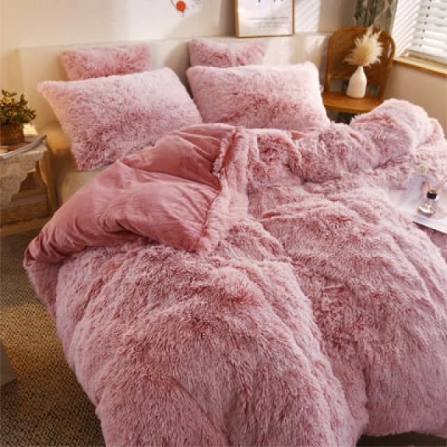 Ezysleep Ezysleep Pink Faux Fur Duvet Cover Set Size: Double Pink Double Unisex 0645569404700