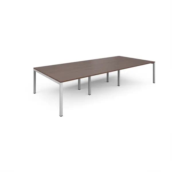 Connex Triple Back to Back Office Desk - 3600mm x 1600mm - White - Walnut