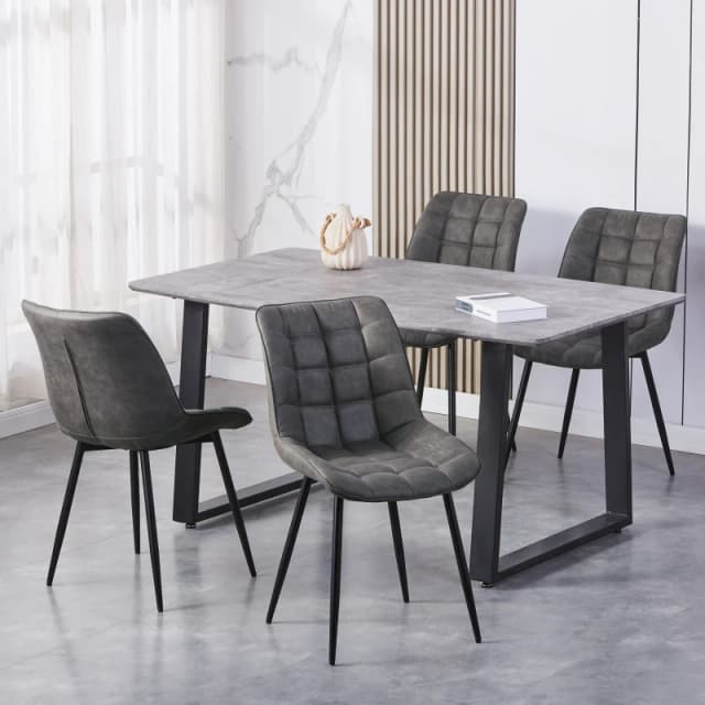 MCC Direct Set of 2 Suede Effect Dining Chairs Plush Padded Upholstered Accent Chair - Alba Dark Grey