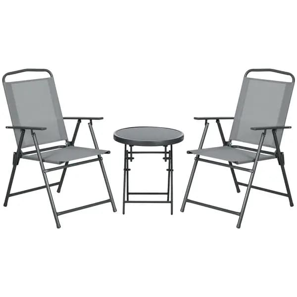 Outsunny Patio Bistro Set Folding Chairs & Coffee Table for Balcony Light Grey