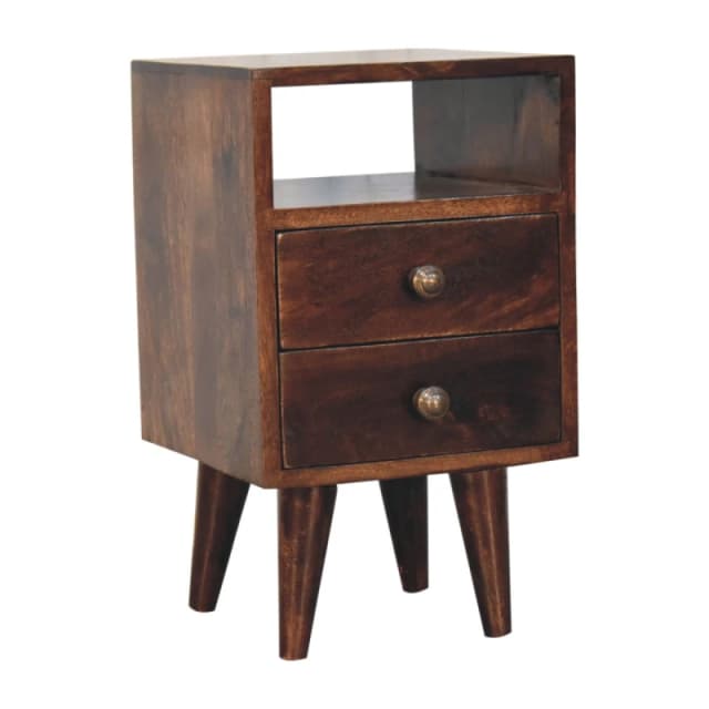 Artisan Furniture Artisan Furniture Solid Wood Mini Classic California Walnut Bedside, Brown, 2 Drawers and 1 Shelf