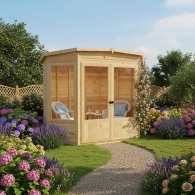 Shire Premium Corner Summerhouse, Ramsey 6X6 With Double Doors And Opening Windows