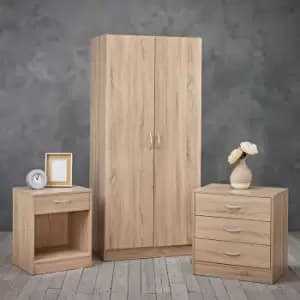 Delta 3 Piece Bedroom Furniture Set Wardrobe 3 Drawer Chest And Bedside Oak