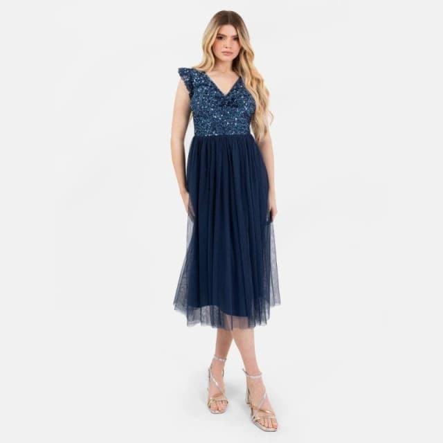 Maya Deluxe Maya Navy Embellished Twist Bodice Midi Dress French Navy female 8 (XS)
