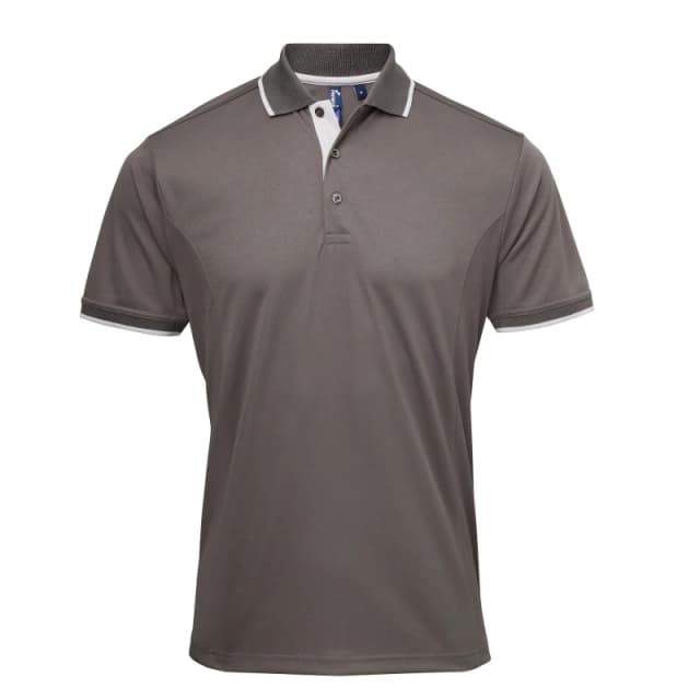 Premier Premier Men Contrast Coolchecker Polo Shirt in Dark Grey Size: Small Dark Grey S Male 5057520100807