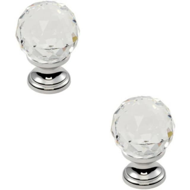 Loops 2x Faceted Crystal Cupboard Door Knob 35mm Dia Polished Chrome Cabinet Handle Multi unisex