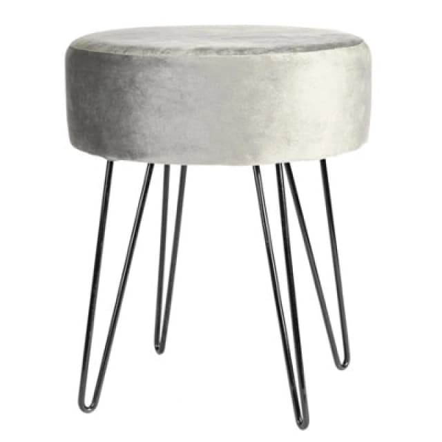 Harbour Housewares Velvet Footstool - Round Modern Dressing Table Footstool Vanity Seat Chairs - 40 X 35Cm - Grey/black