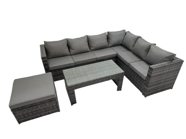 Fimous Garden Furniture Set with Big Stool Dark Grey Mixed Dark Grey Unisex