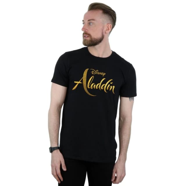 Disney Men Aladdin Movie Logo T-Shirt in Black Size: Small Black S Male 5059308423382