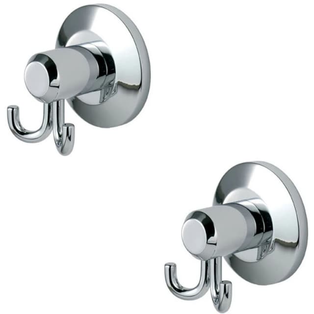 Loops 2x Twin Bathroom Robe Hook on Concealed Fix Rose 57mm Projection Polished Chrome Multi