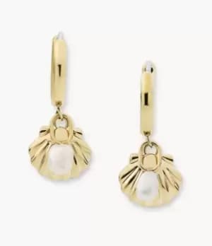 Fossil Women Georgia By The Shore White Pearl Shell Hoop Earrings