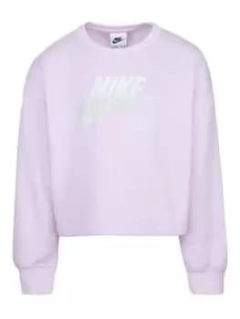 Nike Kids Girls Printed Club Crew Sweat, Light Pink, Size 5-6 Years, Women