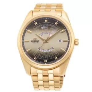 Orient Multi-Year Calendar Mechanical Gold Dial Gold PVD Plated Stainless Steel Bracelet Mens Watch RA-BA0001G10B