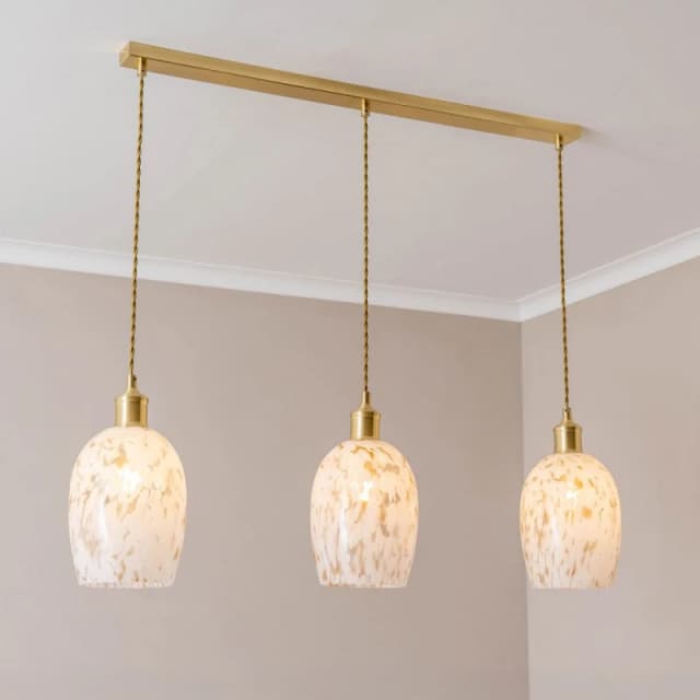 ValueLights ValueLights India White Confetti Glass Shade 3 Drop Gold Diner Ceiling Light White One Size Unisex 5059406062643