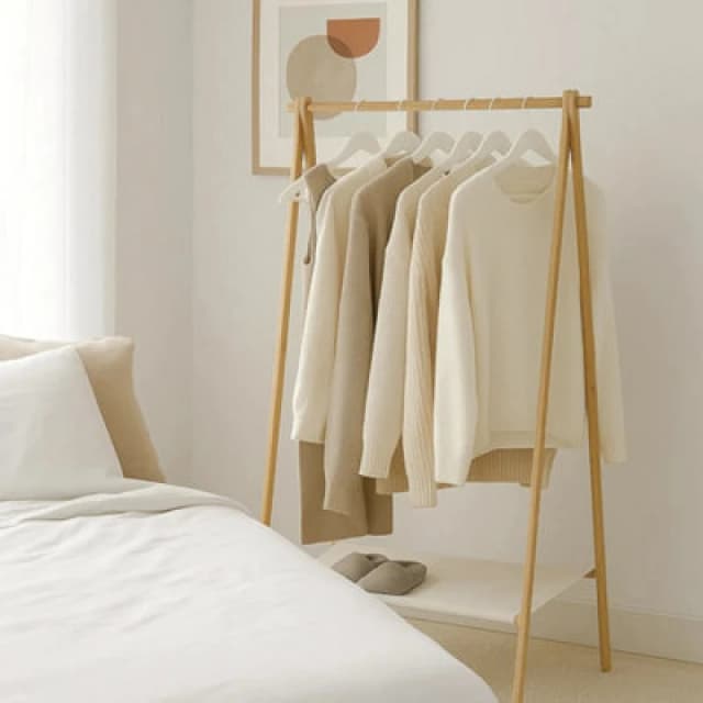 idooka Bamboo Adult Clothes Rack Textile Shelf Lightweight Foldable Natural unisex