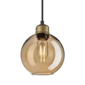 Industville Orlando Tinted Glass Globe Amber Pendant / 7" Brass Holder