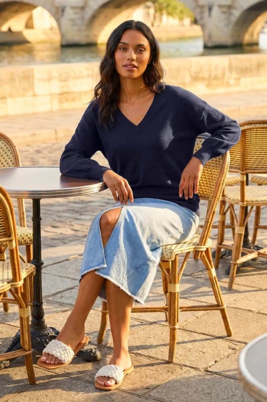 Roman Womens V-Neck Stretch Jumper in Navy Size: 20 Navy Female 20