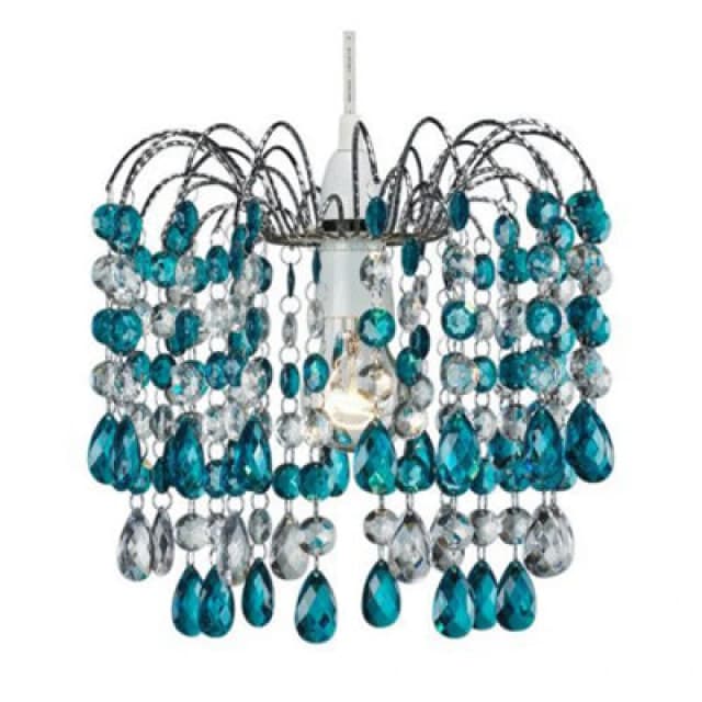 Happy Homewares Contemporary Pendant Shade With Teal Acrylic Droplets