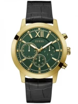 Guess Mens Mercury Black Leather Strap Watch GW0219G2