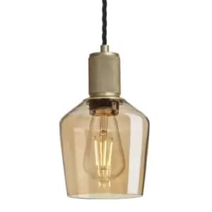 Industville Knurled Tinted Glass Schoolhouse Pendant in Amber with Brass Holder / Small