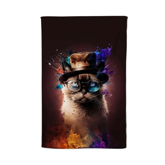Warren Reed - Designer Siamese Cat Face Splashart Tea Towel Multicolor Unisex