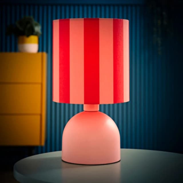 ValueLights ValueLights Mileys Pink Stripes Drum Lamp Shade Pale Pink Table Lamp with LED Bulb Pink One Size Unisex 5059406066566