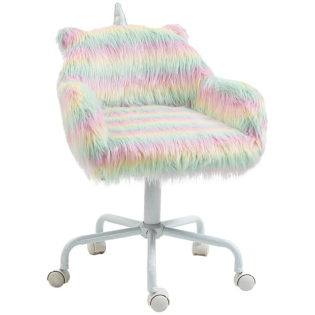 Vinsetto Faux Fur Unicorn Desk Chair Fluffy Home Office Chair With Armrests 833-940V71WT